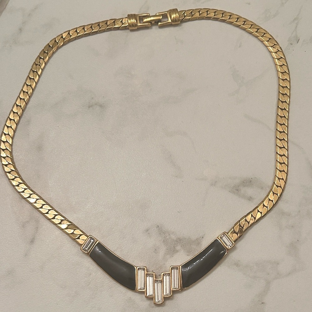 Queeness Vintage Monet 22K Gold Plated Chevron Collar Necklace 1980s